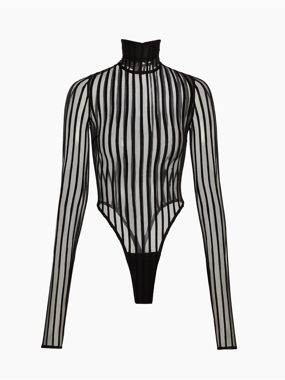 LaQuan Smith
Striped Sheer Turtleneck Bodysuit
